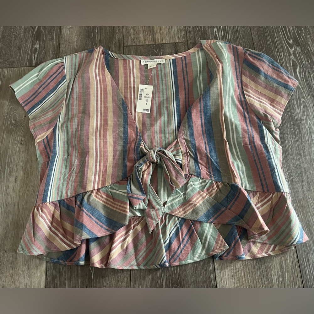 Aeropostale Tie Front Striped Short Sleeve Top, New with tags, Large Summer Top